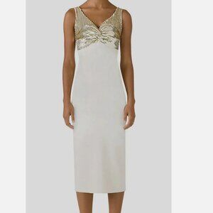 St. John Women's Ivory Sequin Stripe Sleeveless Milano Knit Dress - 8 - NWT